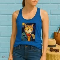 A Painting Of A Cat Smoking Cigarette Cat Art Funny Women's Tank Top thumb 2