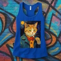 A Painting Of A Cat Smoking Cigarette Cat Art Funny Women's Tank Top thumb 3