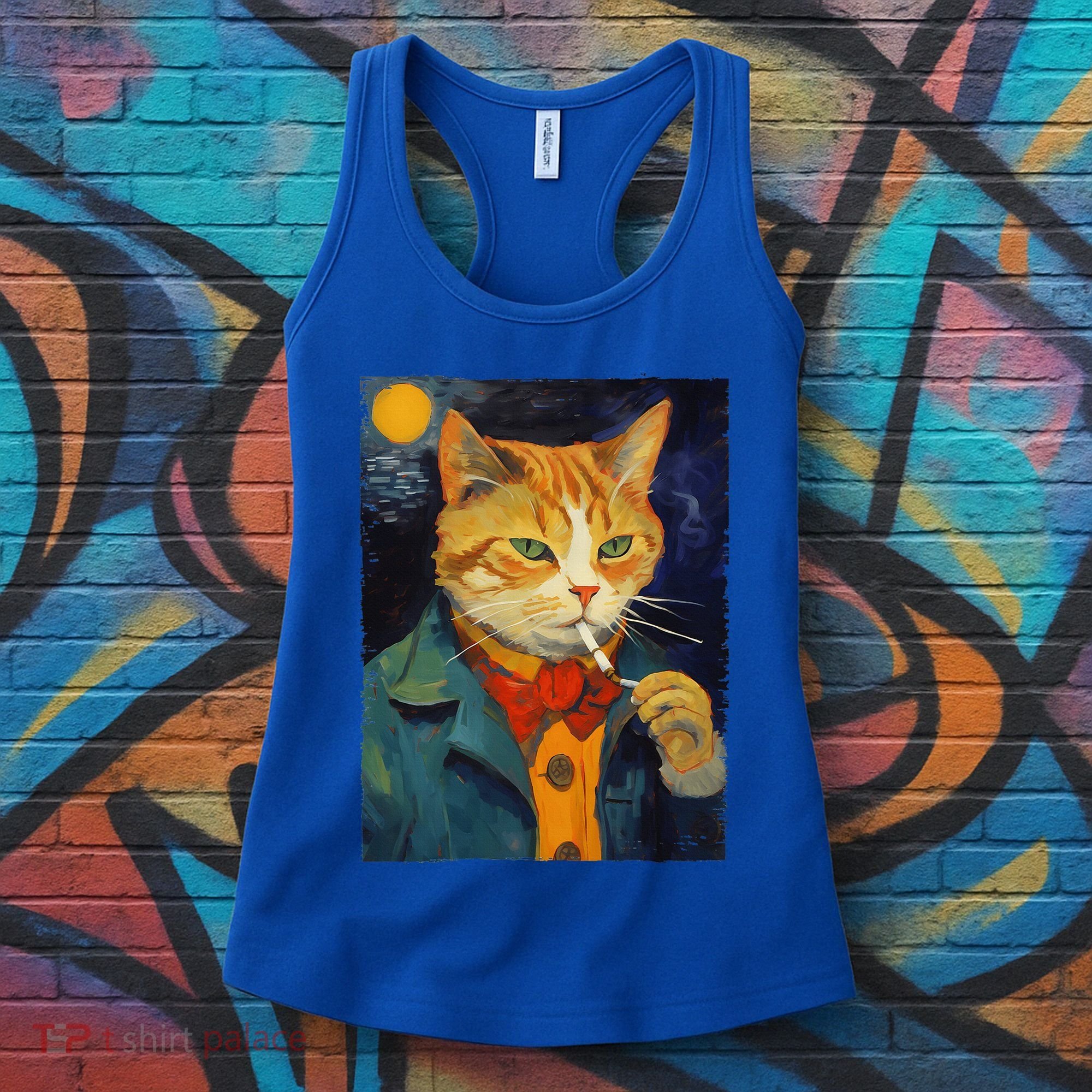 A Painting Of A Cat Smoking Cigarette Cat Art Funny Women's Tank Top