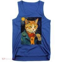 A Painting Of A Cat Smoking Cigarette Cat Art Funny Tank Top thumb 0
