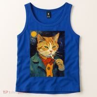 A Painting Of A Cat Smoking Cigarette Cat Art Funny Tank Top thumb 2