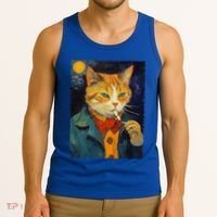 A Painting Of A Cat Smoking Cigarette Cat Art Funny Tank Top thumb 3