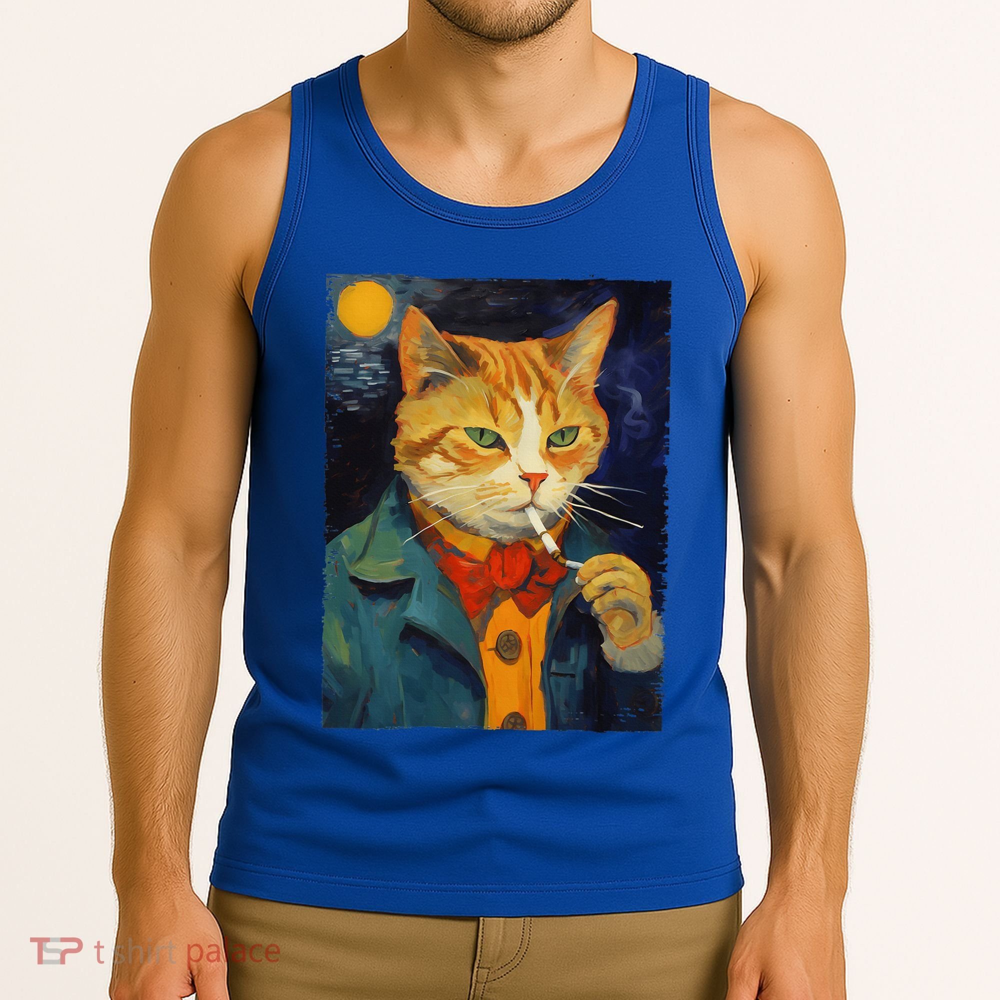 A Painting Of A Cat Smoking Cigarette Cat Art Funny Tank Top