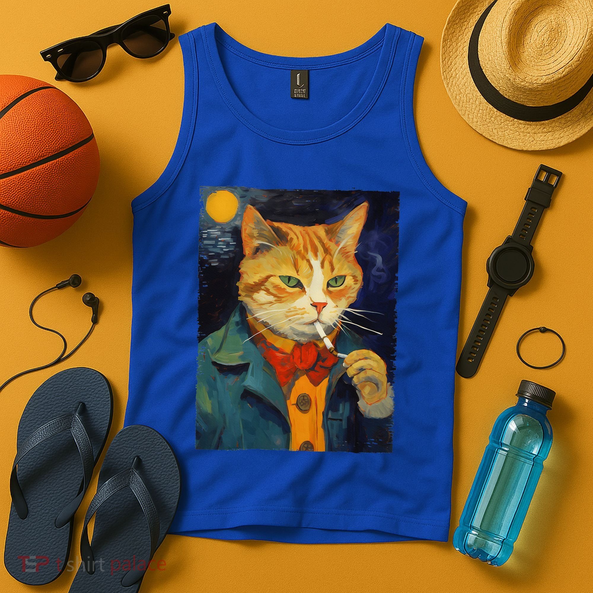 A Painting Of A Cat Smoking Cigarette Cat Art Funny Tank Top