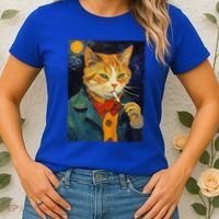 A Painting Of A Cat Smoking Cigarette Cat Art Funny Women's T-Shirt thumb 2