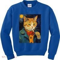 A Painting Of A Cat Smoking Cigarette Cat Art Funny Kids Sweatshirt thumb 0