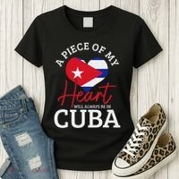 A Peace Of My Heart Will Always In Cuba Cuban Flag Pride Women's T-Shirt thumb 3