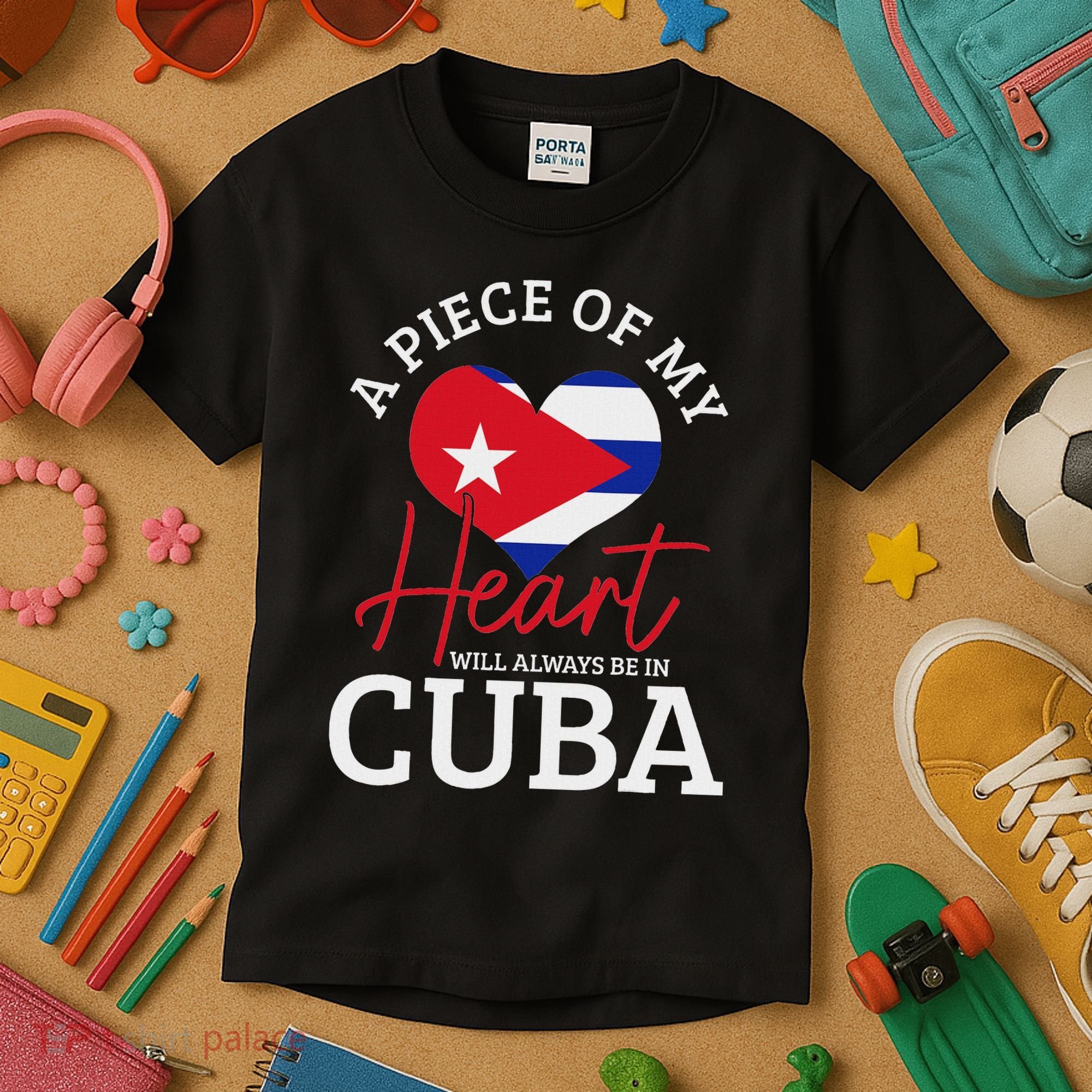 A Peace Of My Heart Will Always In Cuba Cuban Flag Pride Kids T-Shirt