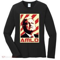 Amlo President Of Mexico Retro Propaganda Women's Long Sleeve Shirt thumb 0