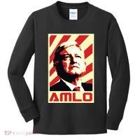 Amlo President Of Mexico Retro Propaganda Kids Long Sleeve Shirt thumb 0