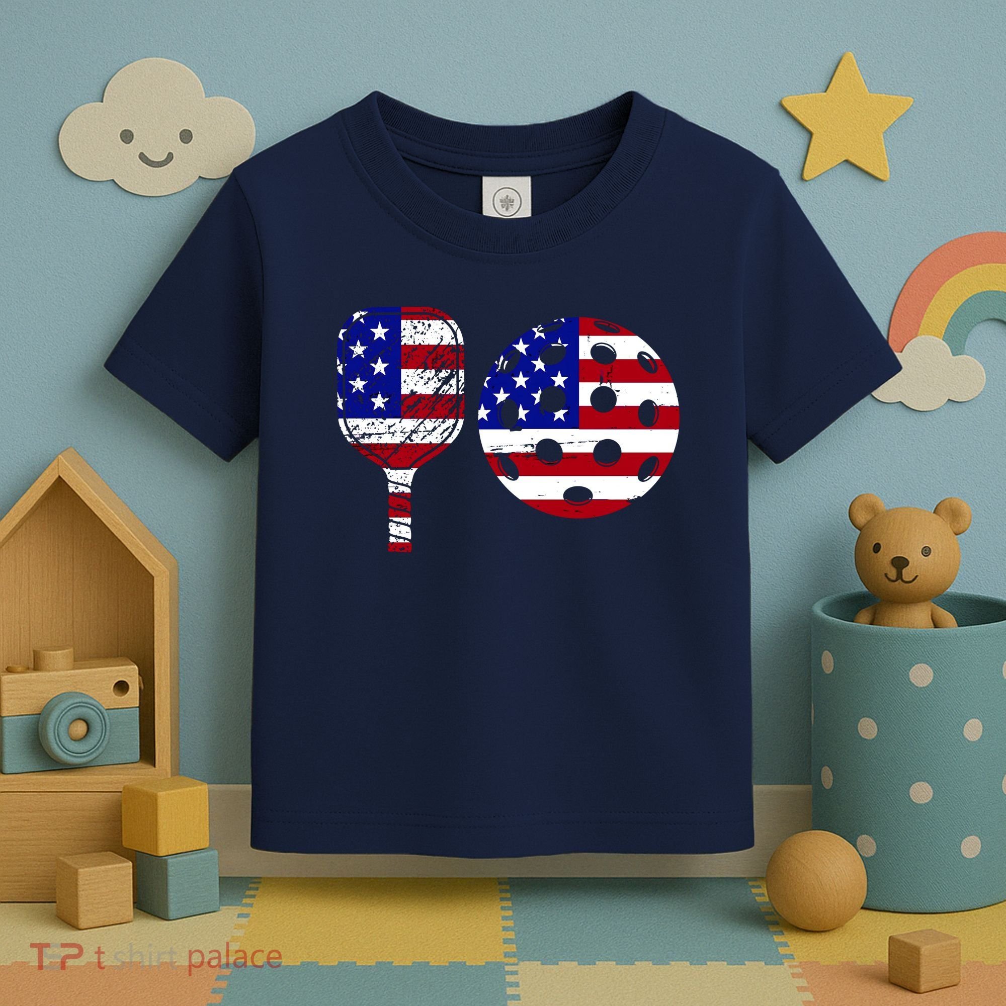 American Pickleball Paddle And Ball Toddler T-Shirt