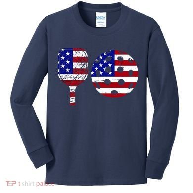 American Pickleball Paddle And Ball Kids Long Sleeve Shirt