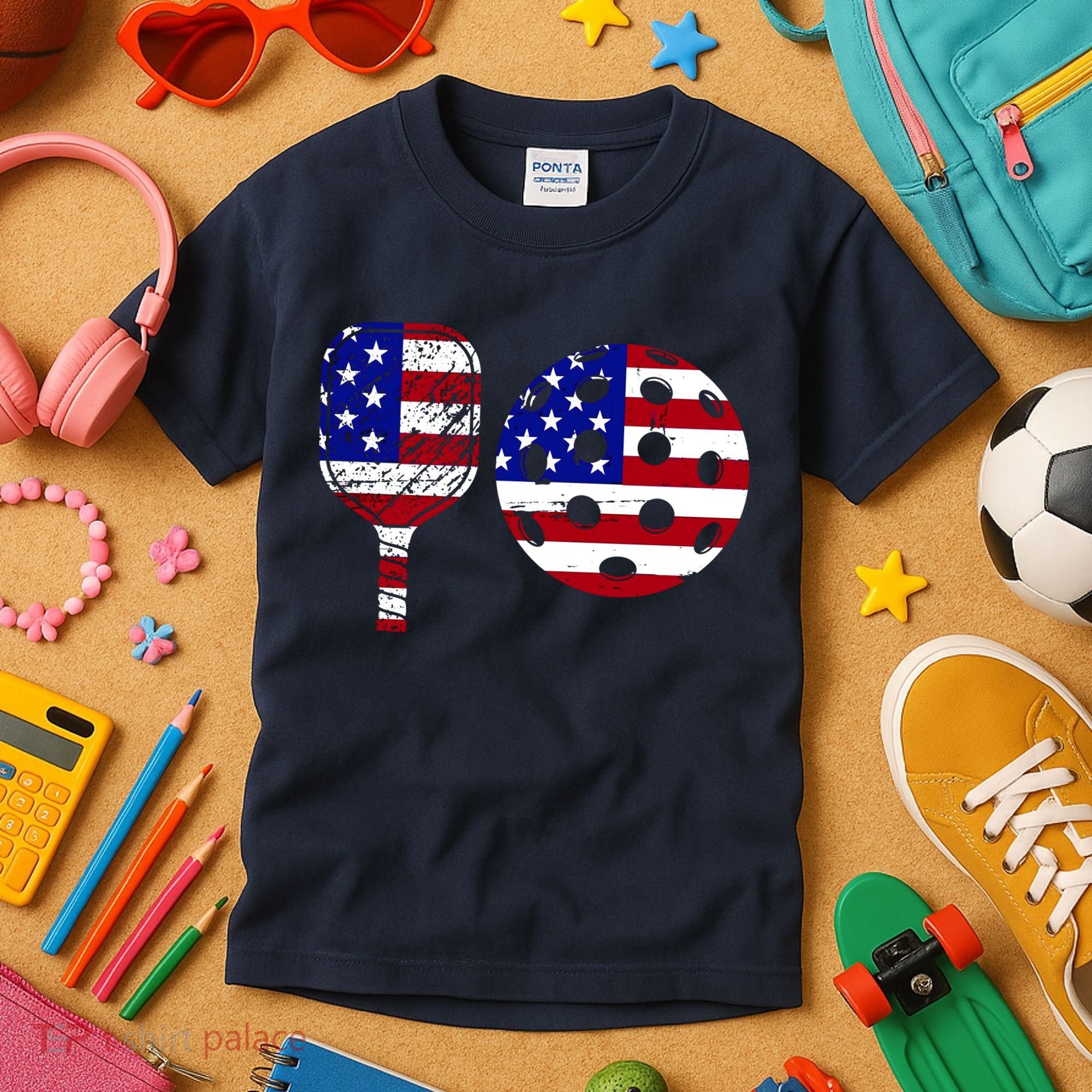 American Pickleball Paddle And Ball Kids T-Shirt