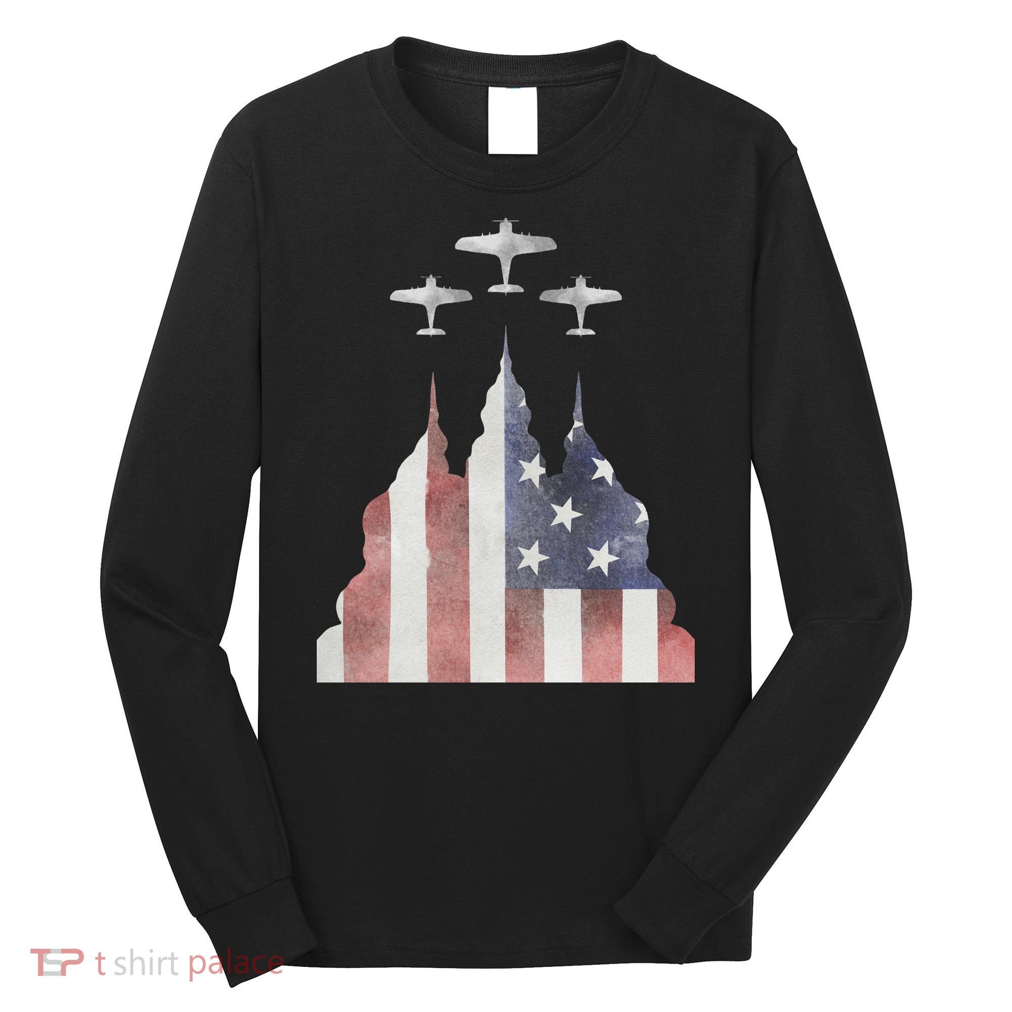 America Plane Patriotic Long Sleeve Shirt