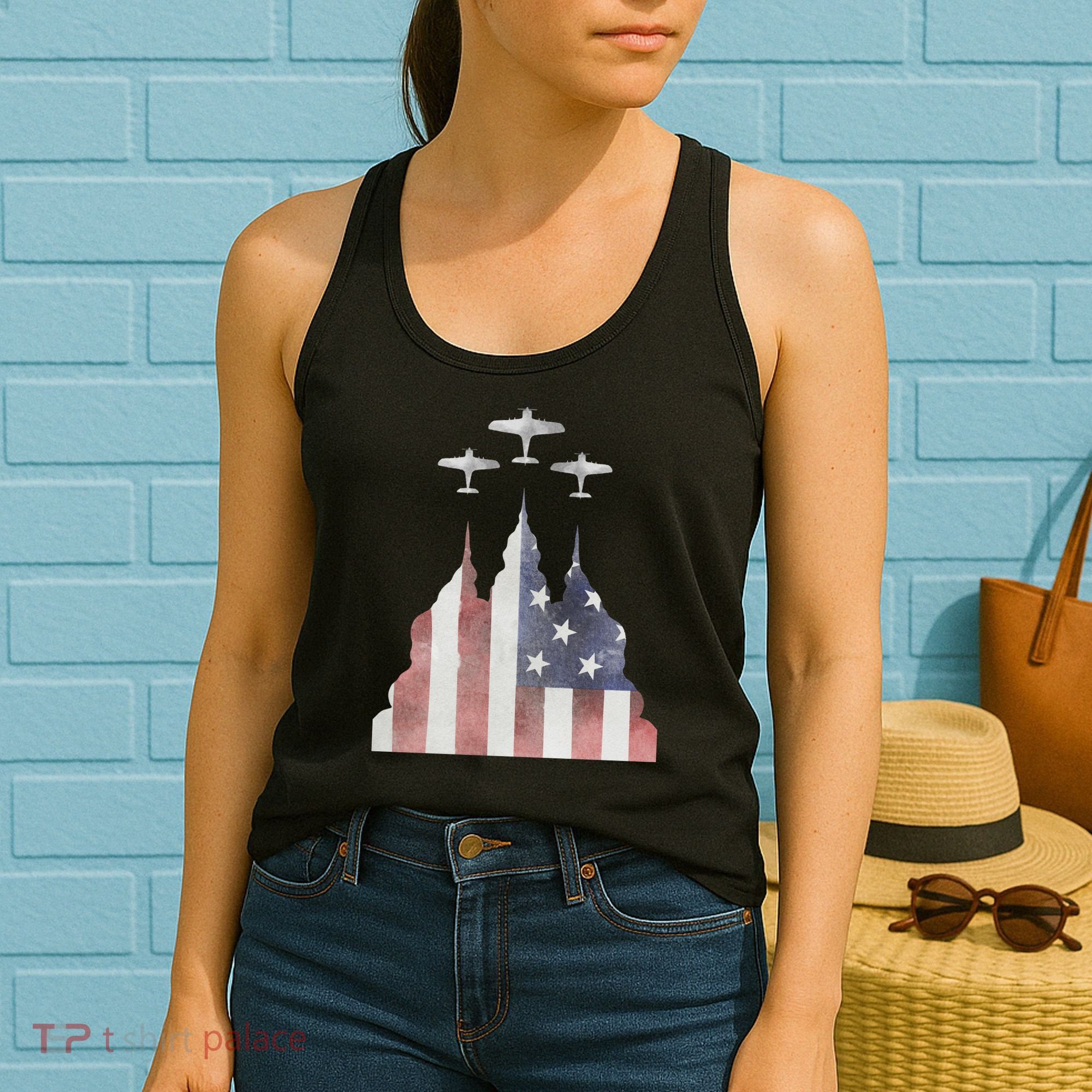 America Plane Patriotic Women's Tank Top