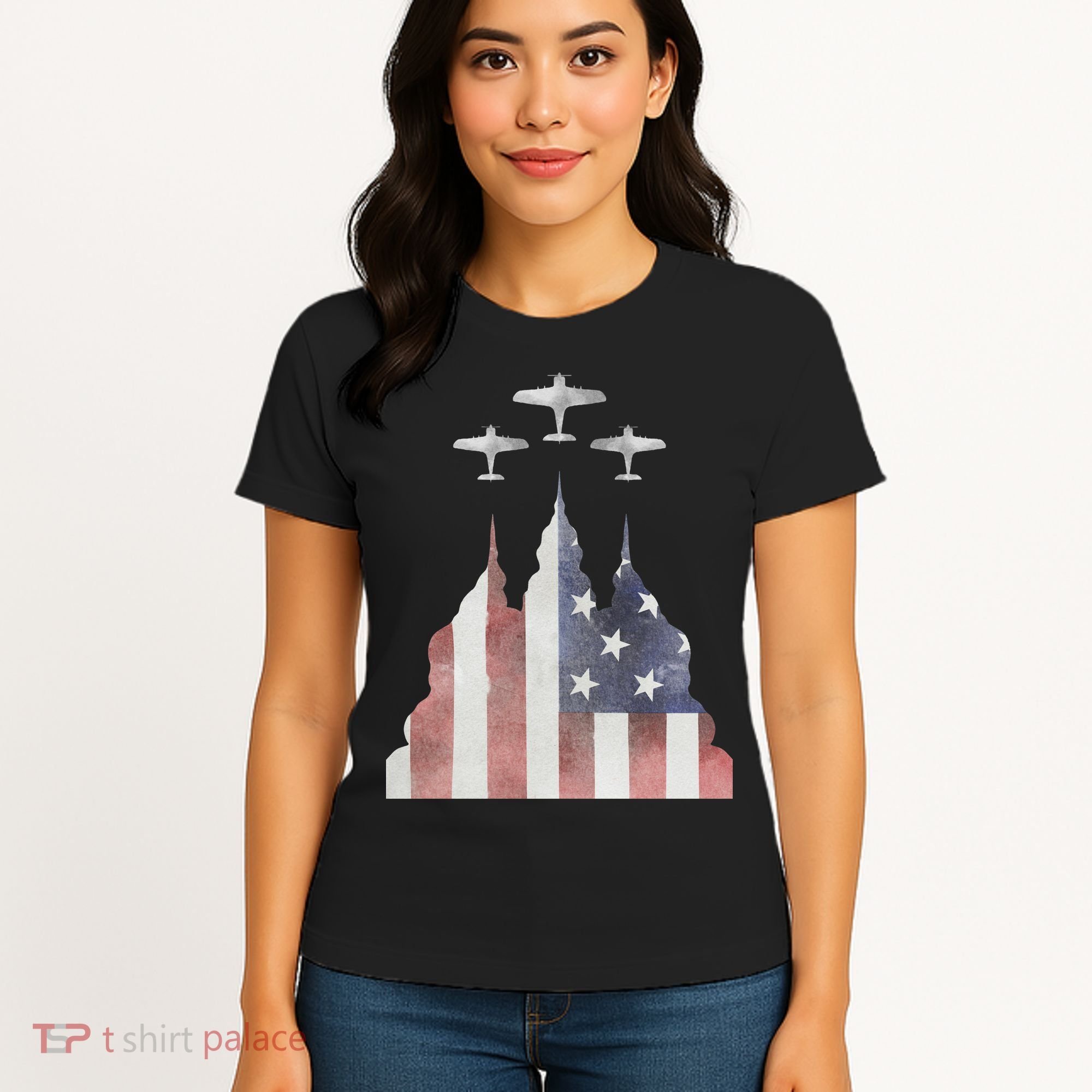 America Plane Patriotic Women's T-Shirt