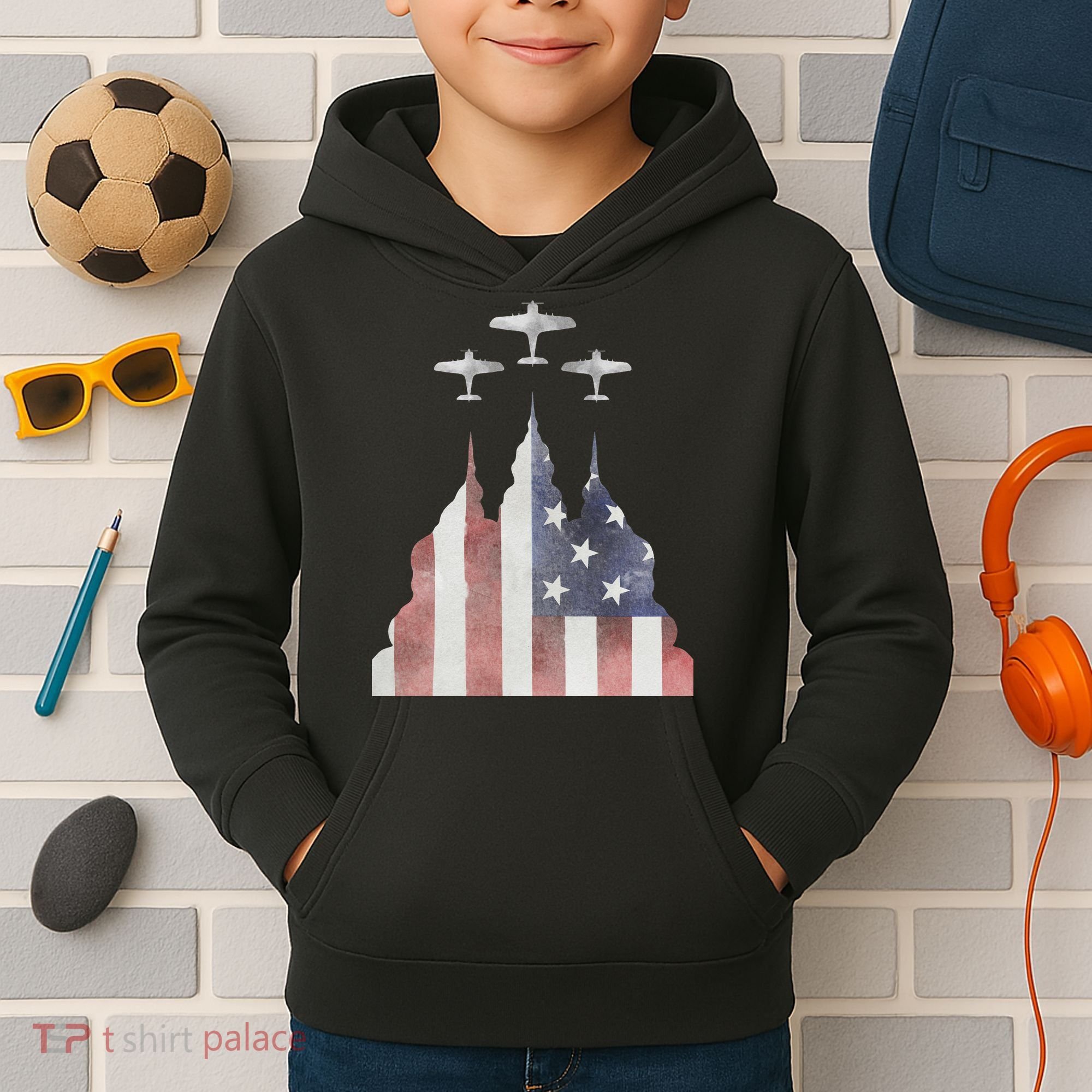 America Plane Patriotic Kids Hoodie