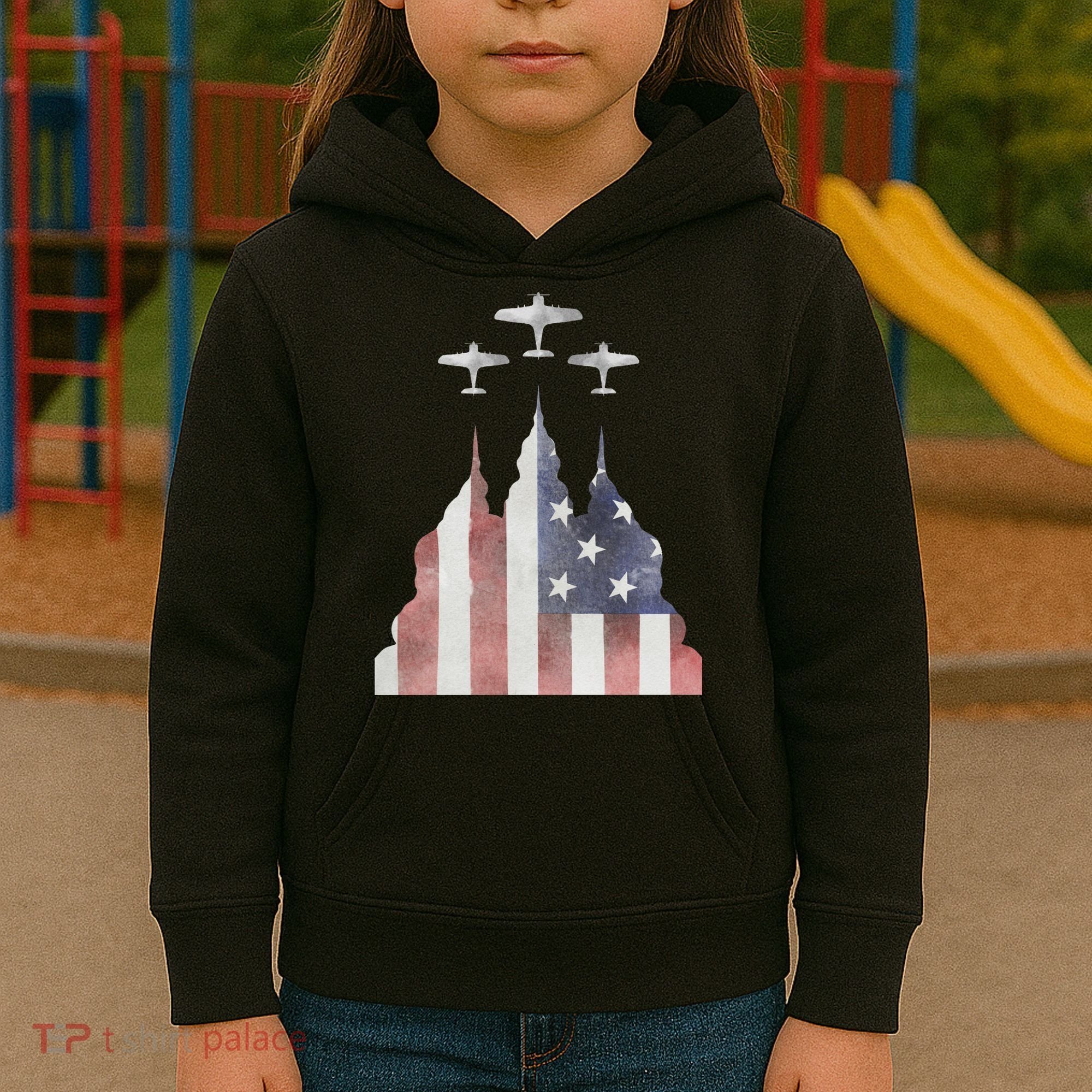 America Plane Patriotic Kids Hoodie