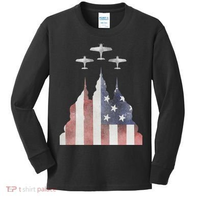 America Plane Patriotic Kids Long Sleeve Shirt