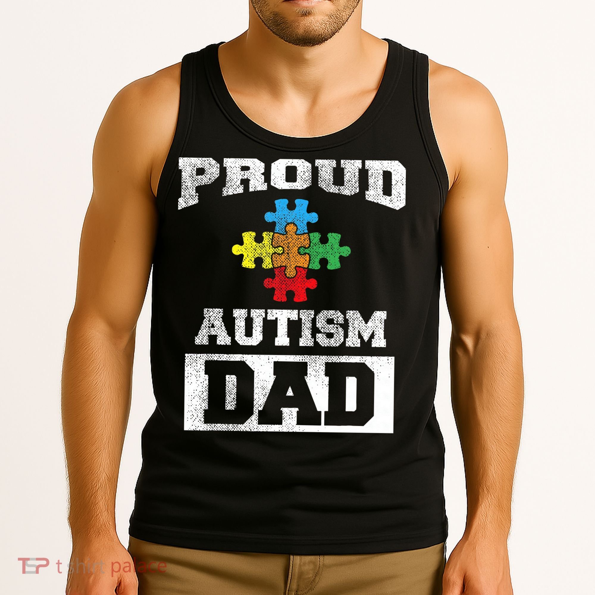 Autism Puzzle Piece Flag Autism Awareness For Dad Tank Top
