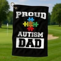 Autism Puzzle Piece Flag Autism Awareness For Dad Golf Towel thumb 1