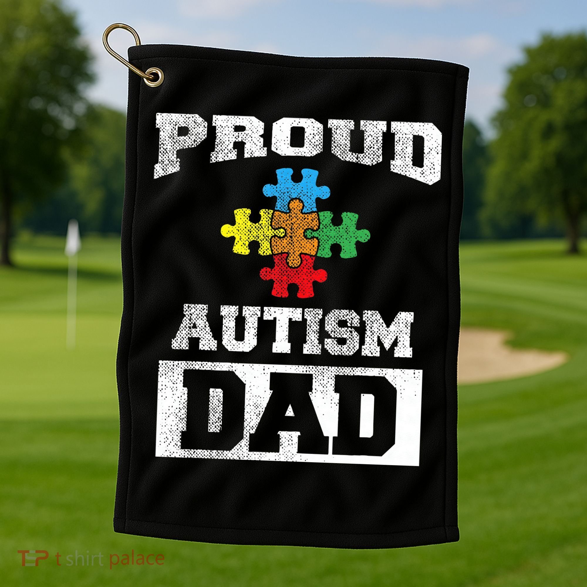 Autism Puzzle Piece Flag Autism Awareness For Dad Golf Towel