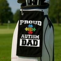 Autism Puzzle Piece Flag Autism Awareness For Dad Golf Towel thumb 2