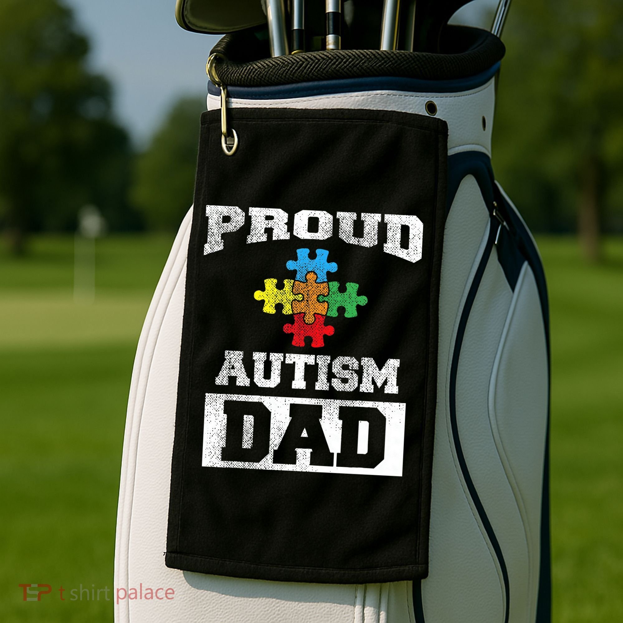 Autism Puzzle Piece Flag Autism Awareness For Dad Golf Towel