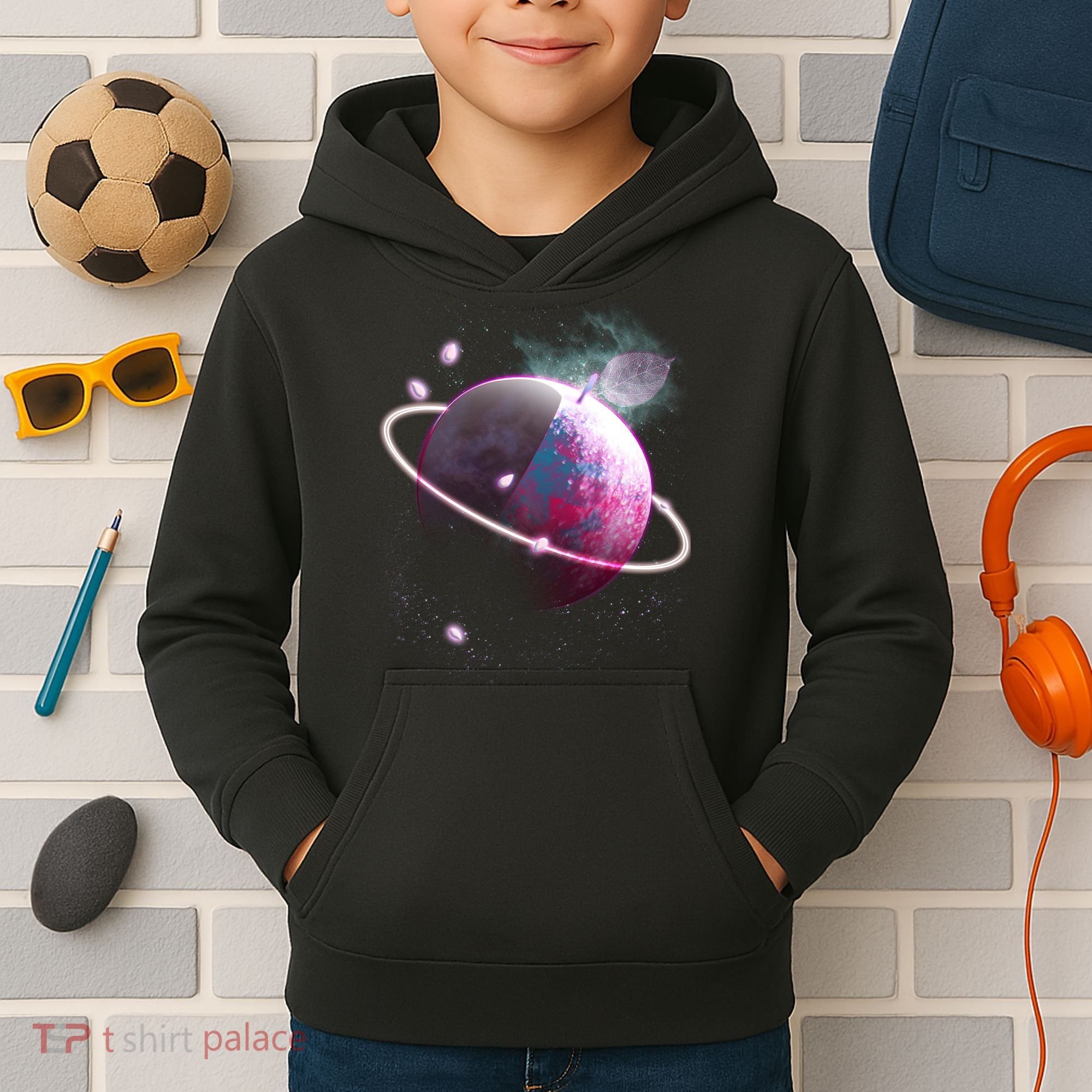 Apple Nebula Space Planet Kids Hoodie
