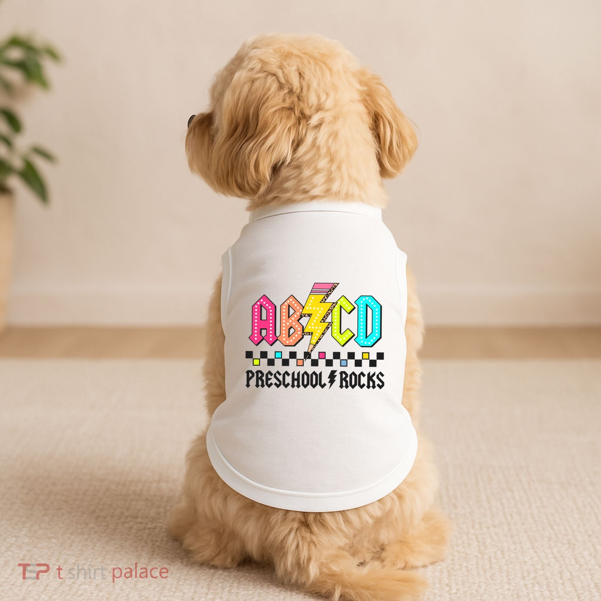 Abcd Preschool Rocks Pencil Lightning Teachers Rock Doggie Tank