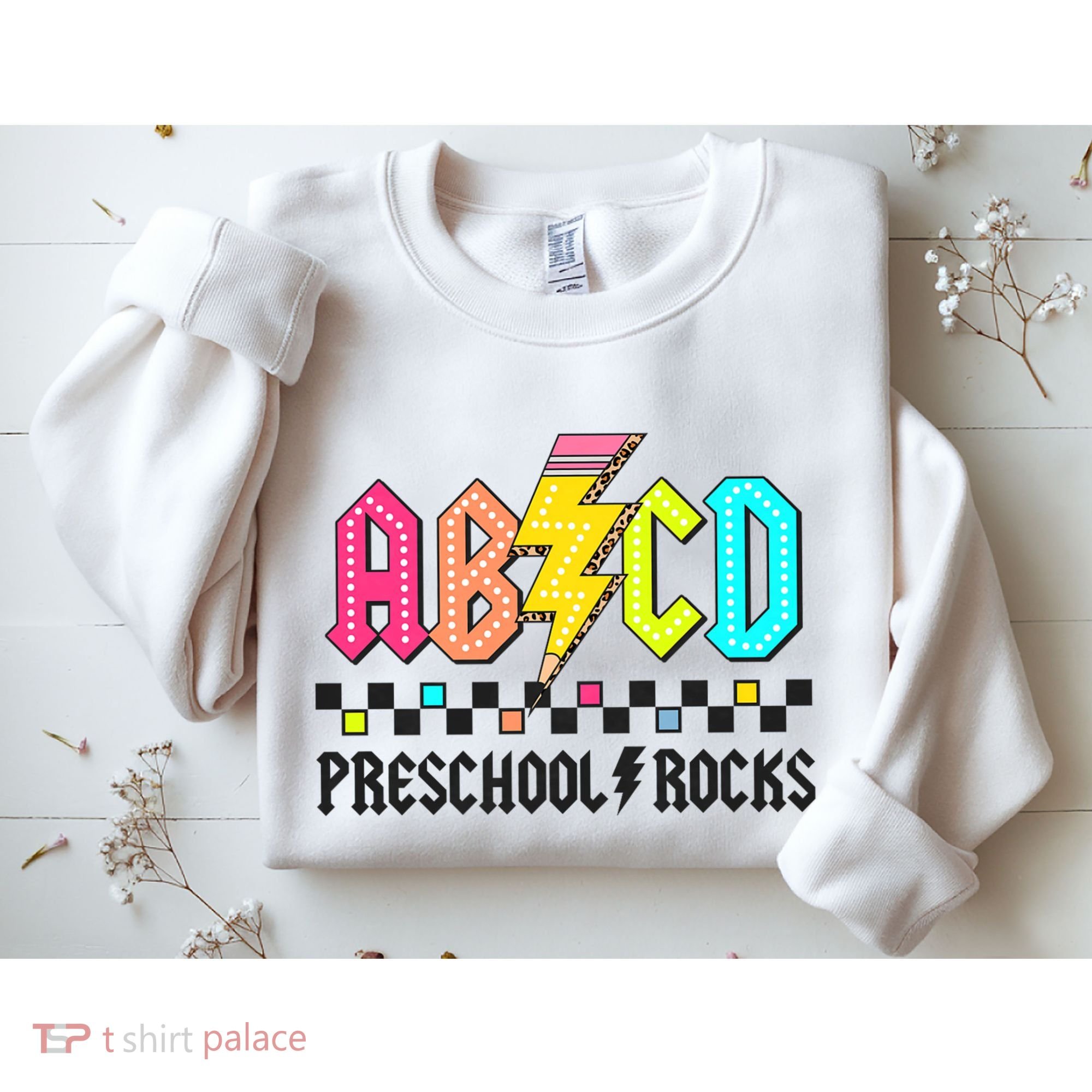 Abcd Preschool Rocks Pencil Lightning Teachers Rock Sweatshirt