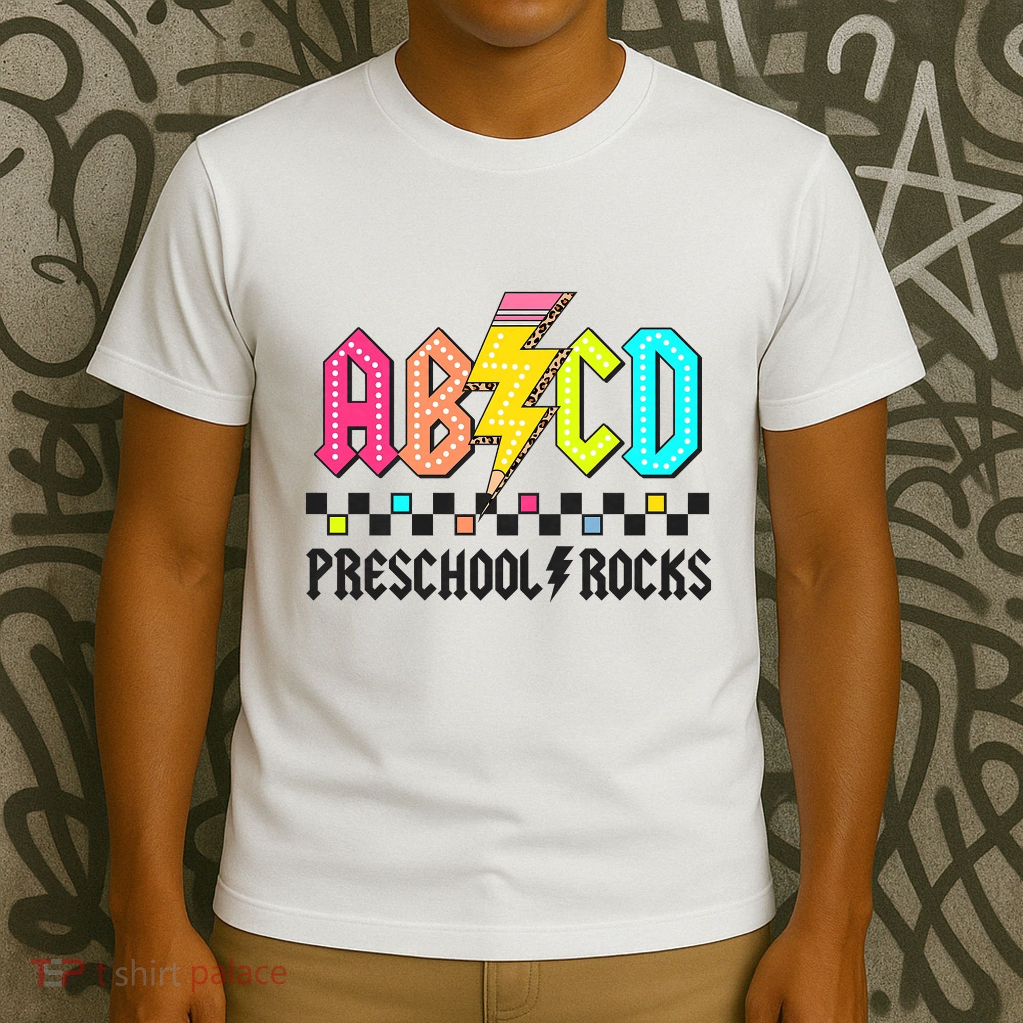Abcd Preschool Rocks Pencil Lightning Teachers Rock T-Shirt