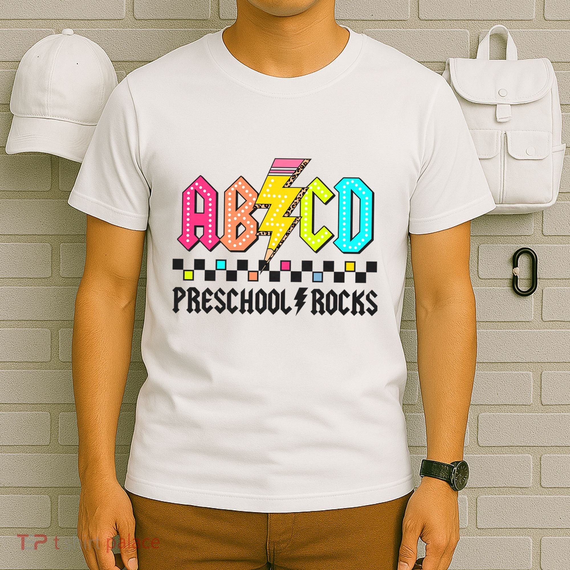 Abcd Preschool Rocks Pencil Lightning Teachers Rock T-Shirt