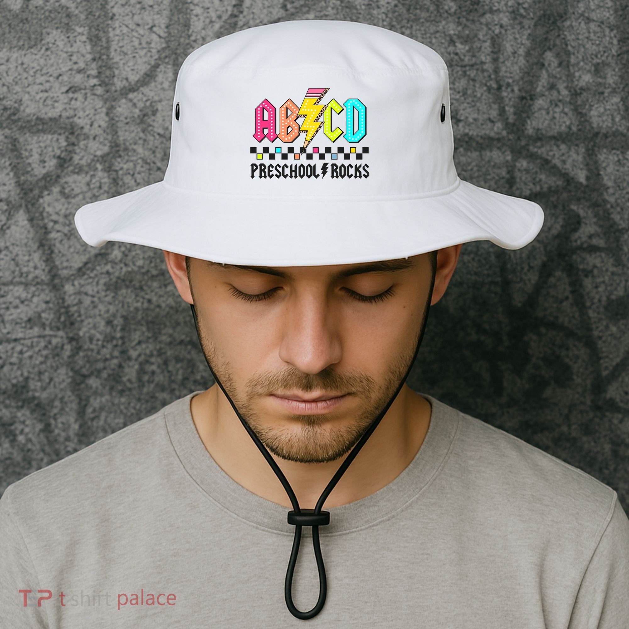 Abcd Preschool Rocks Pencil Lightning Teachers Rock Bucket Hat