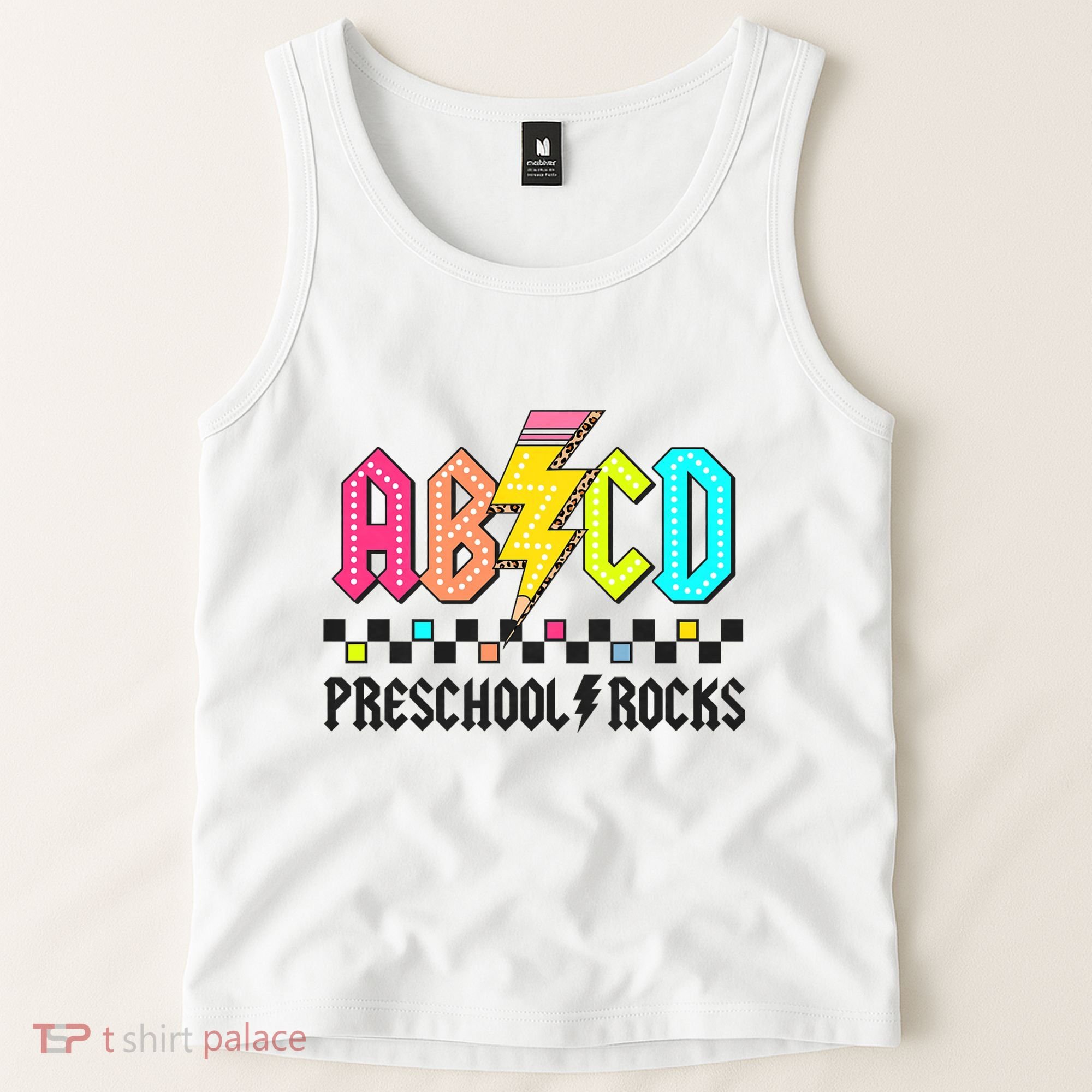 Abcd Preschool Rocks Pencil Lightning Teachers Rock Tank Top