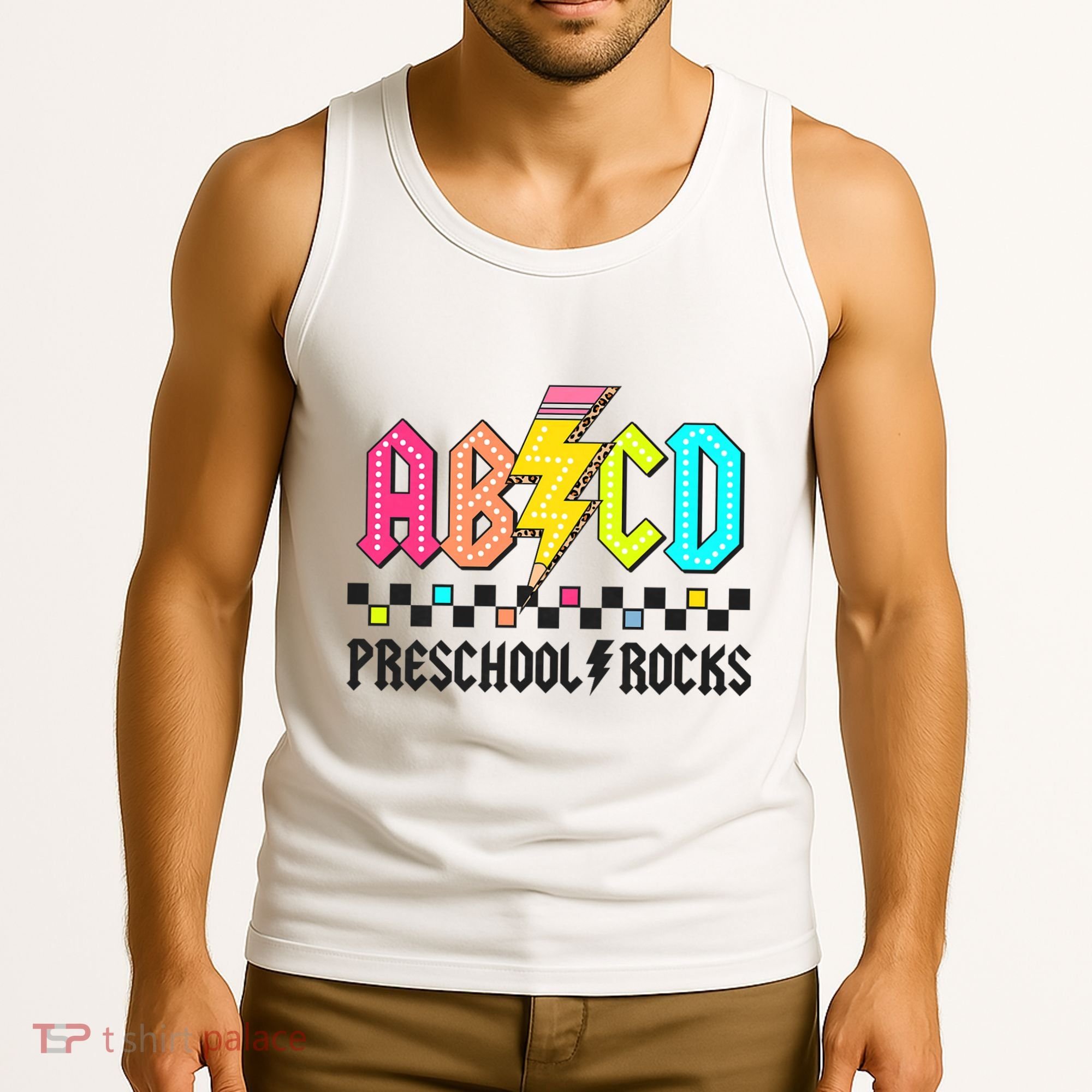 Abcd Preschool Rocks Pencil Lightning Teachers Rock Tank Top
