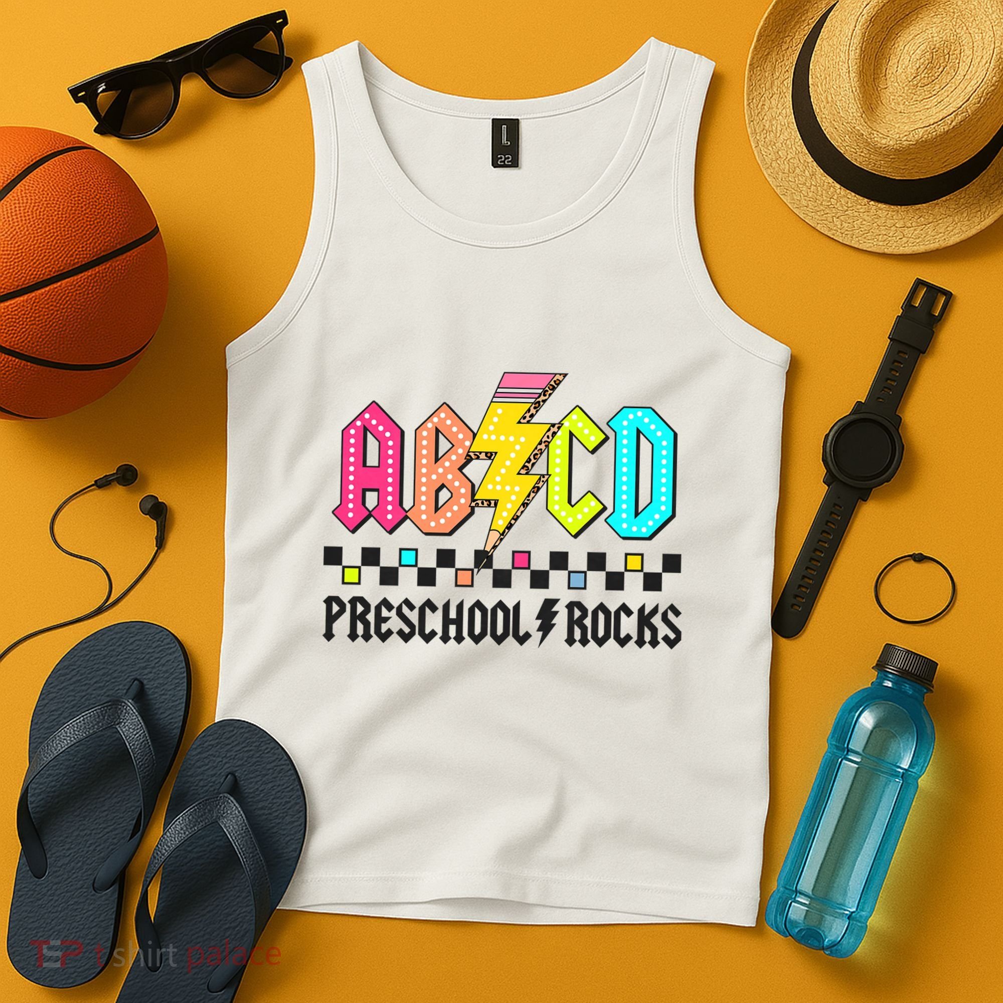 Abcd Preschool Rocks Pencil Lightning Teachers Rock Tank Top