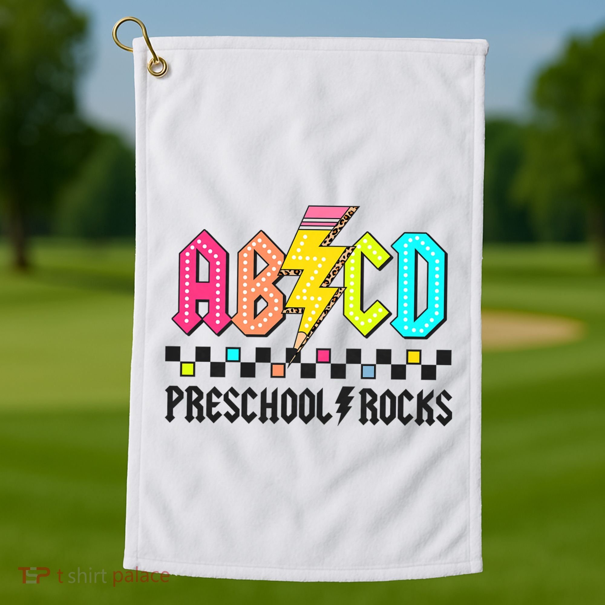 Abcd Preschool Rocks Pencil Lightning Teachers Rock Golf Towel