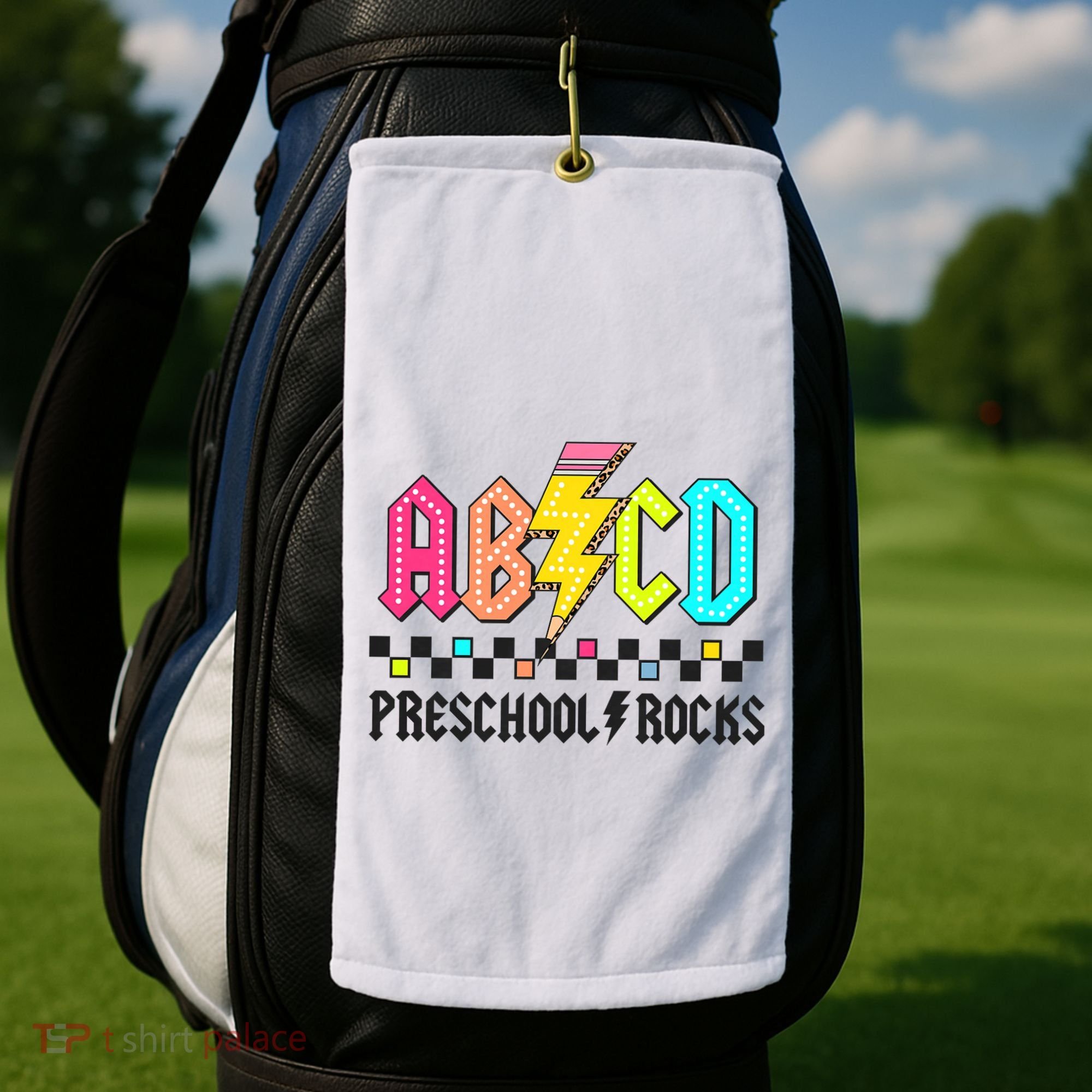 Abcd Preschool Rocks Pencil Lightning Teachers Rock Golf Towel