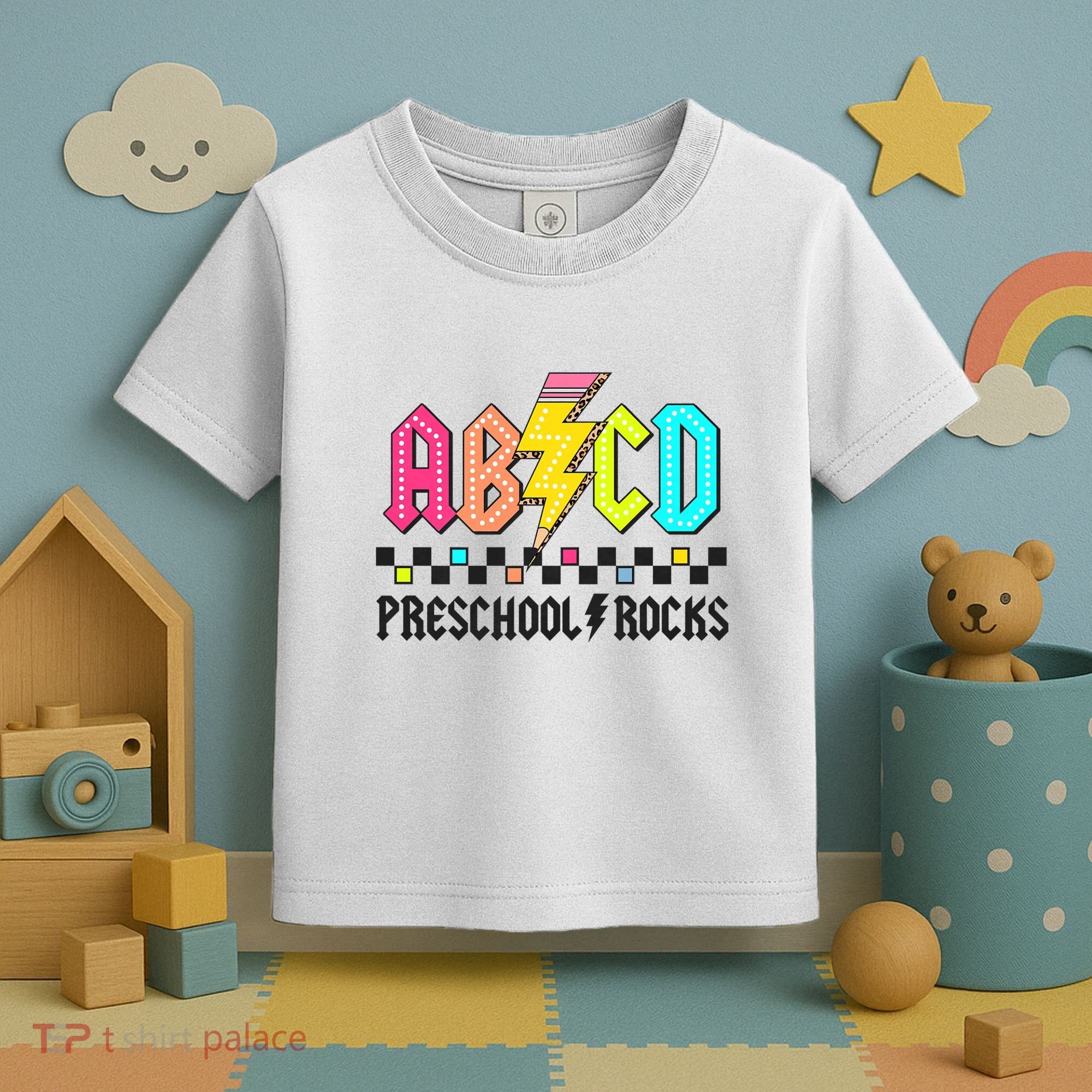 Abcd Preschool Rocks Pencil Lightning Teachers Rock Toddler T-Shirt