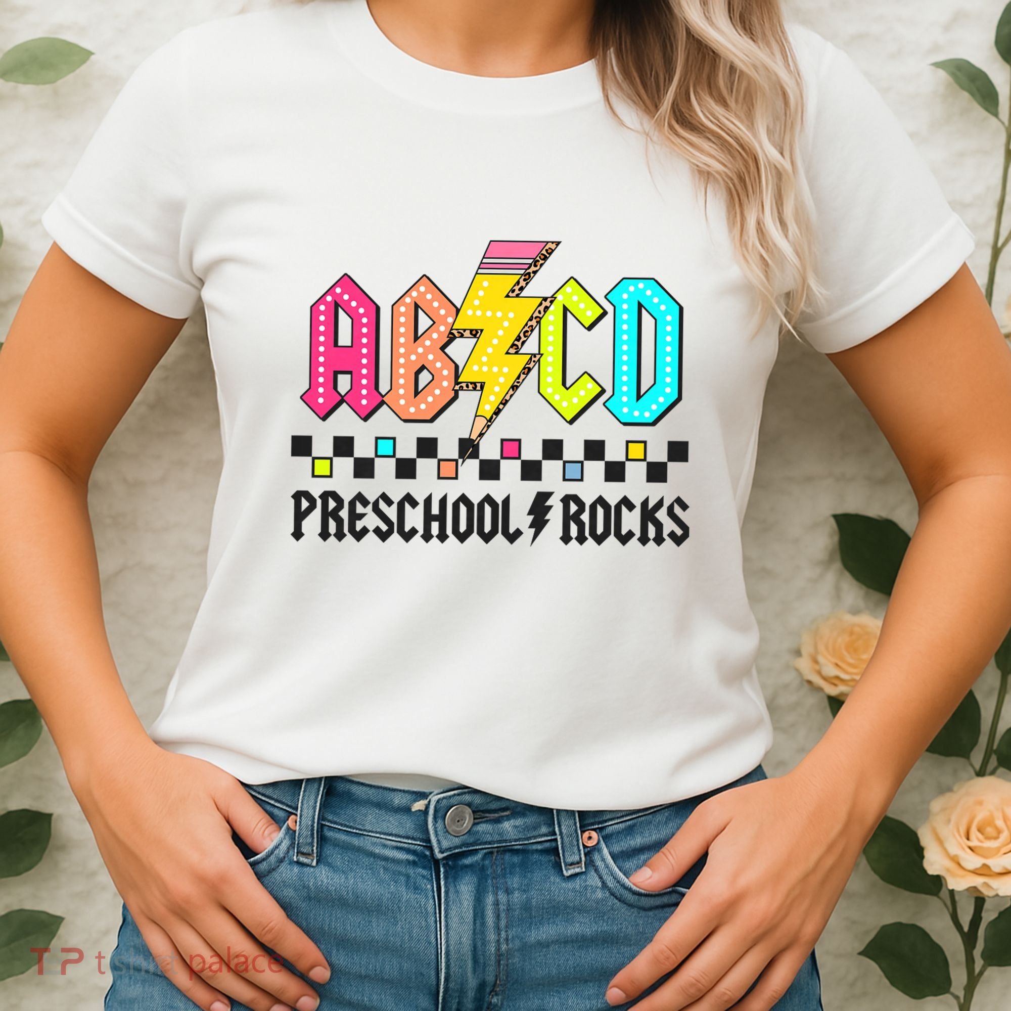 Abcd Preschool Rocks Pencil Lightning Teachers Rock Women's T-Shirt