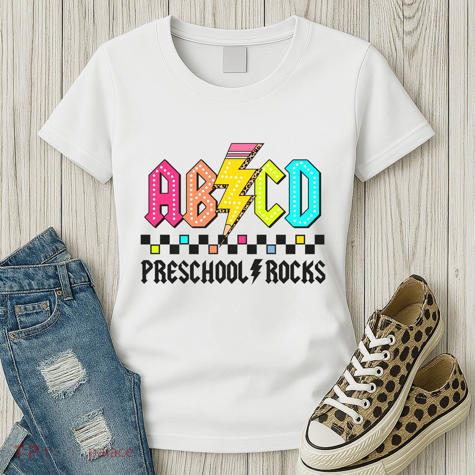 Abcd Preschool Rocks Pencil Lightning Teachers Rock Women's T-Shirt