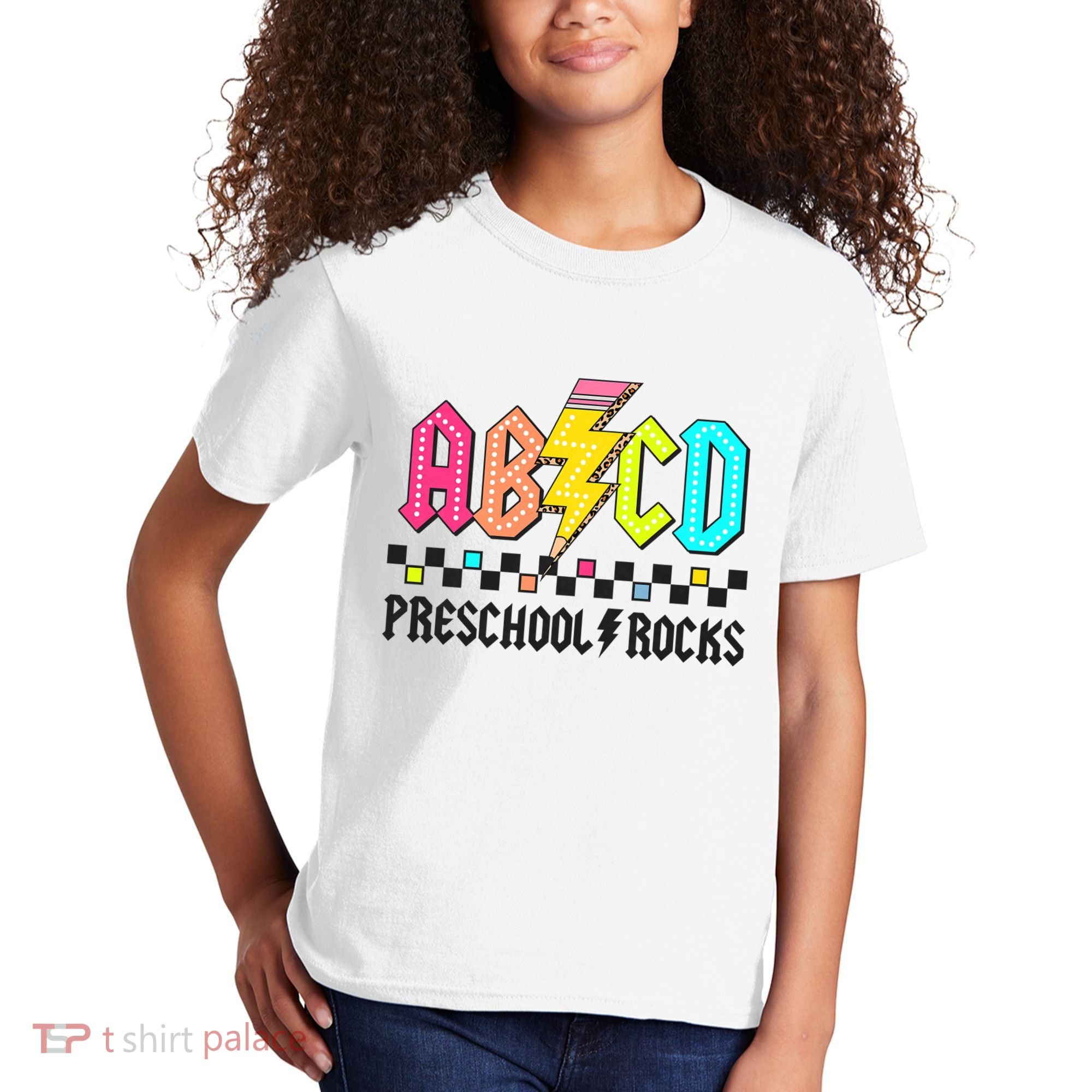 Abcd Preschool Rocks Pencil Lightning Teachers Rock Kids T-Shirt
