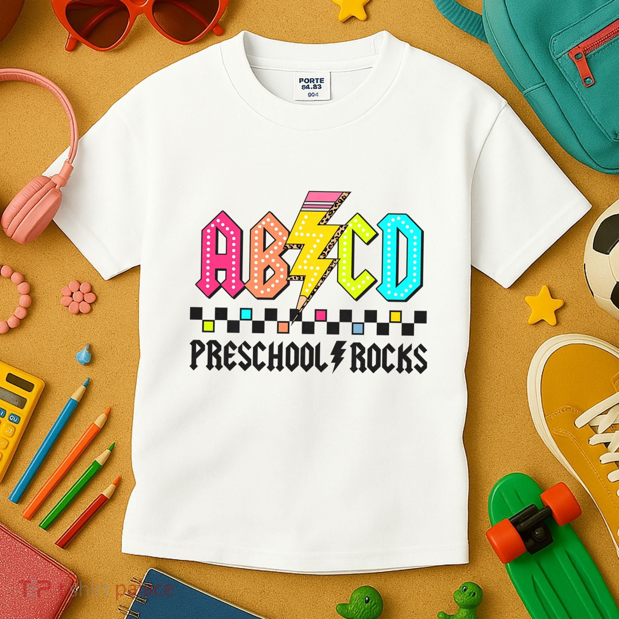 Abcd Preschool Rocks Pencil Lightning Teachers Rock Kids T-Shirt