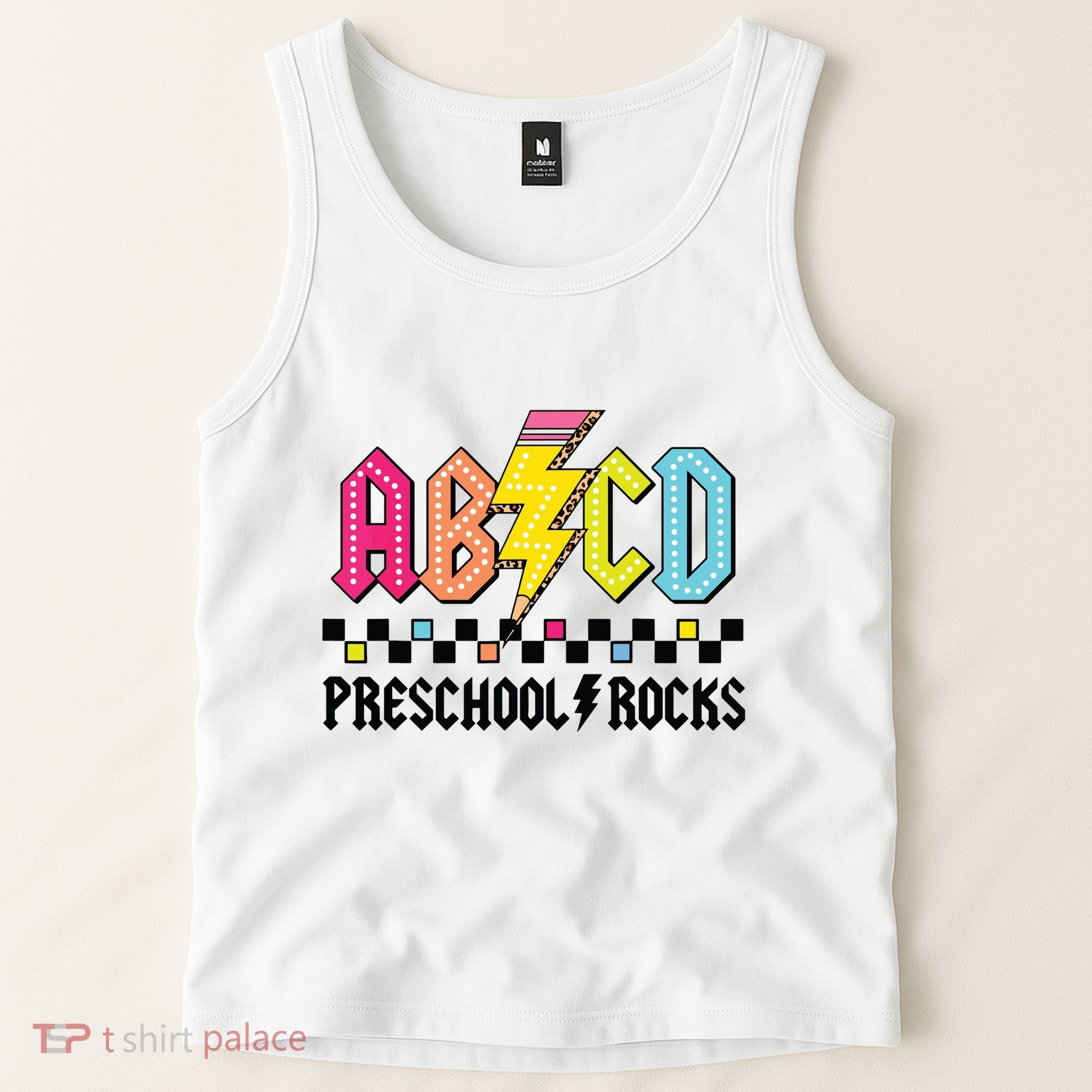 Abcd Preschool Rocks Pencil Lightning Teachers Rock Boy Tank Top
