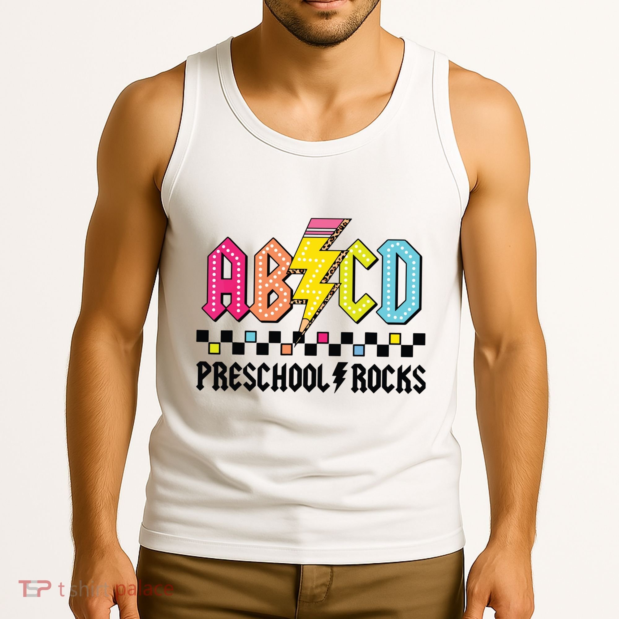 Abcd Preschool Rocks Pencil Lightning Teachers Rock Boy Tank Top