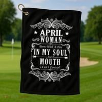 April Woman Funny Birthday Golf Towel thumb 1