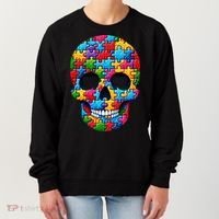 Autism Puzzle Skull Artistic Autism Awareness Support Gift Women's Sweatshirt thumb 0