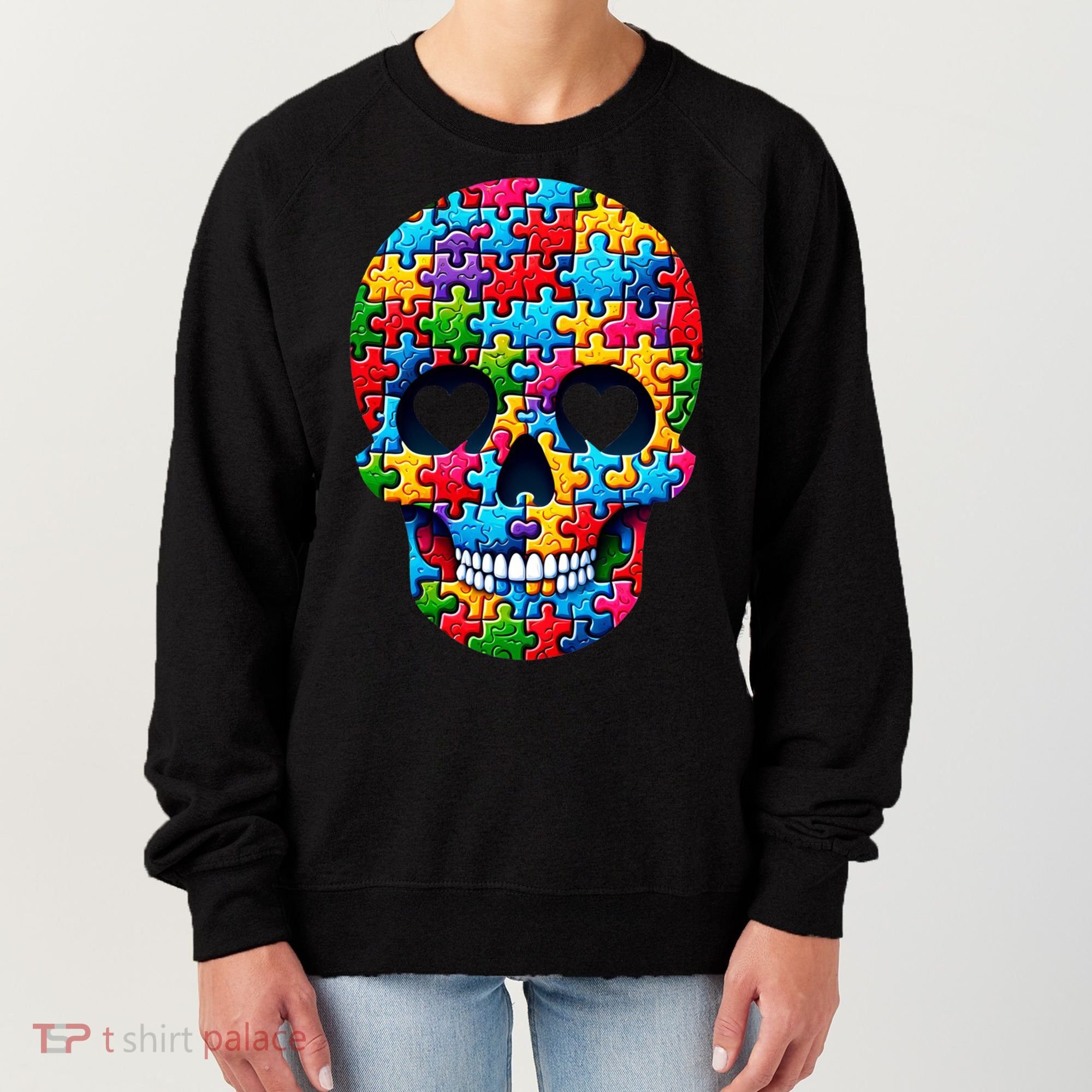Autism Puzzle Skull Artistic Autism Awareness Support Gift Women's Sweatshirt
