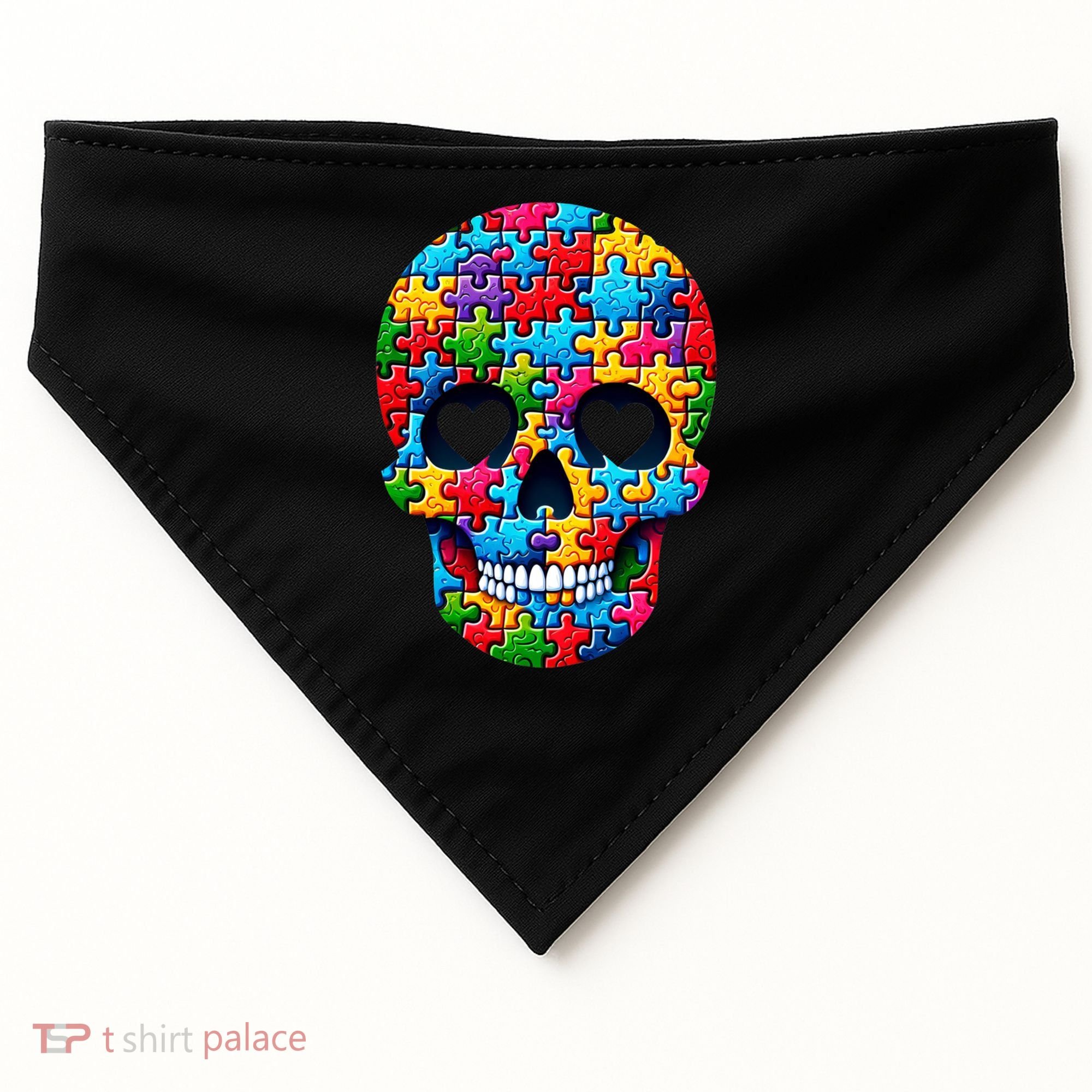 Autism Puzzle Skull Artistic Autism Awareness Support Gift USA-Made Doggie Bandana